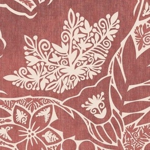 (large) Indian Florals Chintz Tonal block print linen texture dark red