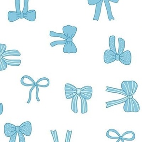 Girly Bows blue on white tossed multi-directional