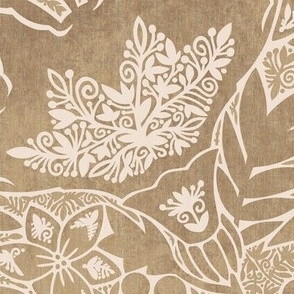 (large) Indian Florals Chintz Tonal block print linen texture brown Sienna