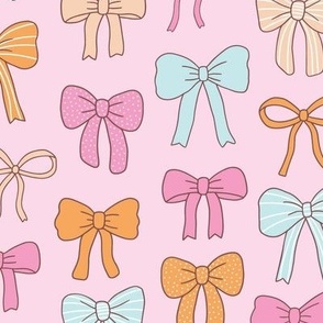 Girly Bows pink blue orange on pink