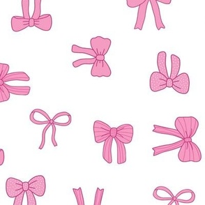 Girly Bows pink on white tossed multi-directional