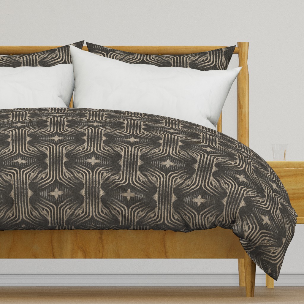 Interweaving lines textured elegant geometric with hexagons and diamonds - moody warm charcoal - large