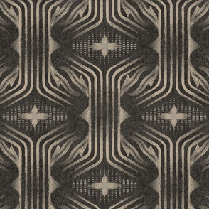 Interweaving lines textured elegant geometric with hexagons and diamonds - moody warm charcoal - large