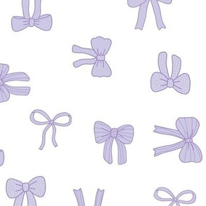 Girly Bows Lavender Purple on white tossed multi-directional