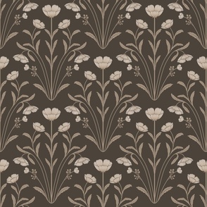 Vintage Inspired Five Petals Leaves Damask beige chocolate brown ( medium scale )
