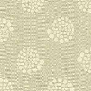 Textured and Tonal  Pale Ivory Spiral Dots on Khaki