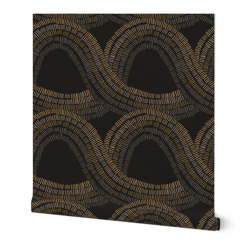Industrial Luxe Connection - Textured Tonal Black and Gold Contemporary Abstract Large