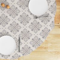 Textured & Tonal French Motifs Medium Scale - Blue Grey, Taupe, Cream