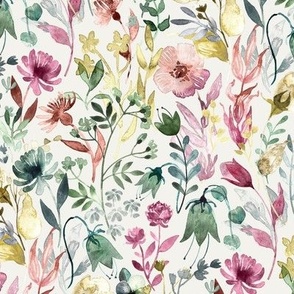 Neutral Rainbow Floral in Watercolor - cream, medium-small 