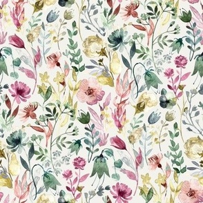 Neutral Rainbow Floral in Watercolor - cream, small 