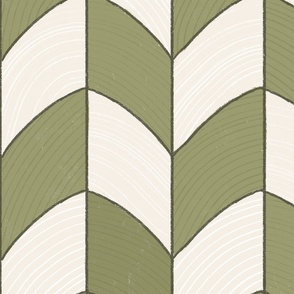 Textured Art Deco Shapes In Green And Cream - Large Scale
