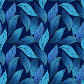 stained colored glass- leaves on gradient of blue hues - midnight/sky/Royal blue