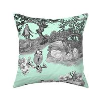 In the Company of Faeries - Black & White Toile on Mint