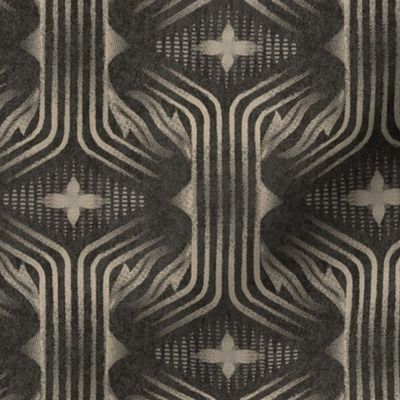Interweaving lines textured elegant geometric with hexagons and diamonds - moody warm charcoal - medium