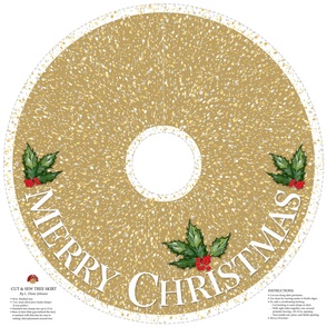 Faux Confetti & Holly Merry Christmas 44" Tree Skirt | Gold-tone
