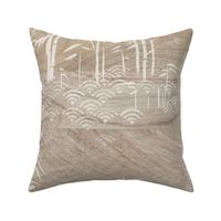 Bamboo Block Print on Mango Wood (xxl scale) | Nature decor, bamboo plants with block printed waves pattern in white on a warm, natural wood texture, calm, rustic neutrals for wellness spa, yoga and meditation.