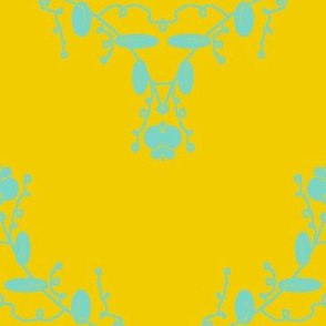 Gold and aqua damask