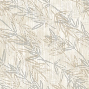 Zen_Flow_Textured Tonal Leaves_24x24_cloud cream - brown rice - pale grey