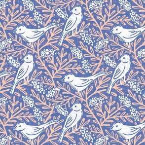Rustic Avian Tapestry (M) : Vintage Birds, Rowan Berries, Delicate Leaves, purple
