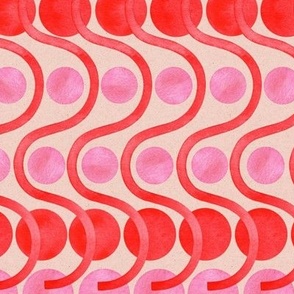 Medium Scale // Pink and Red Hand-painted Geometric Dots and Curving Lines