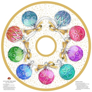 Christmas Balls, Bows & Confetti 44" Tree Skirt | Gold & Multi Colors