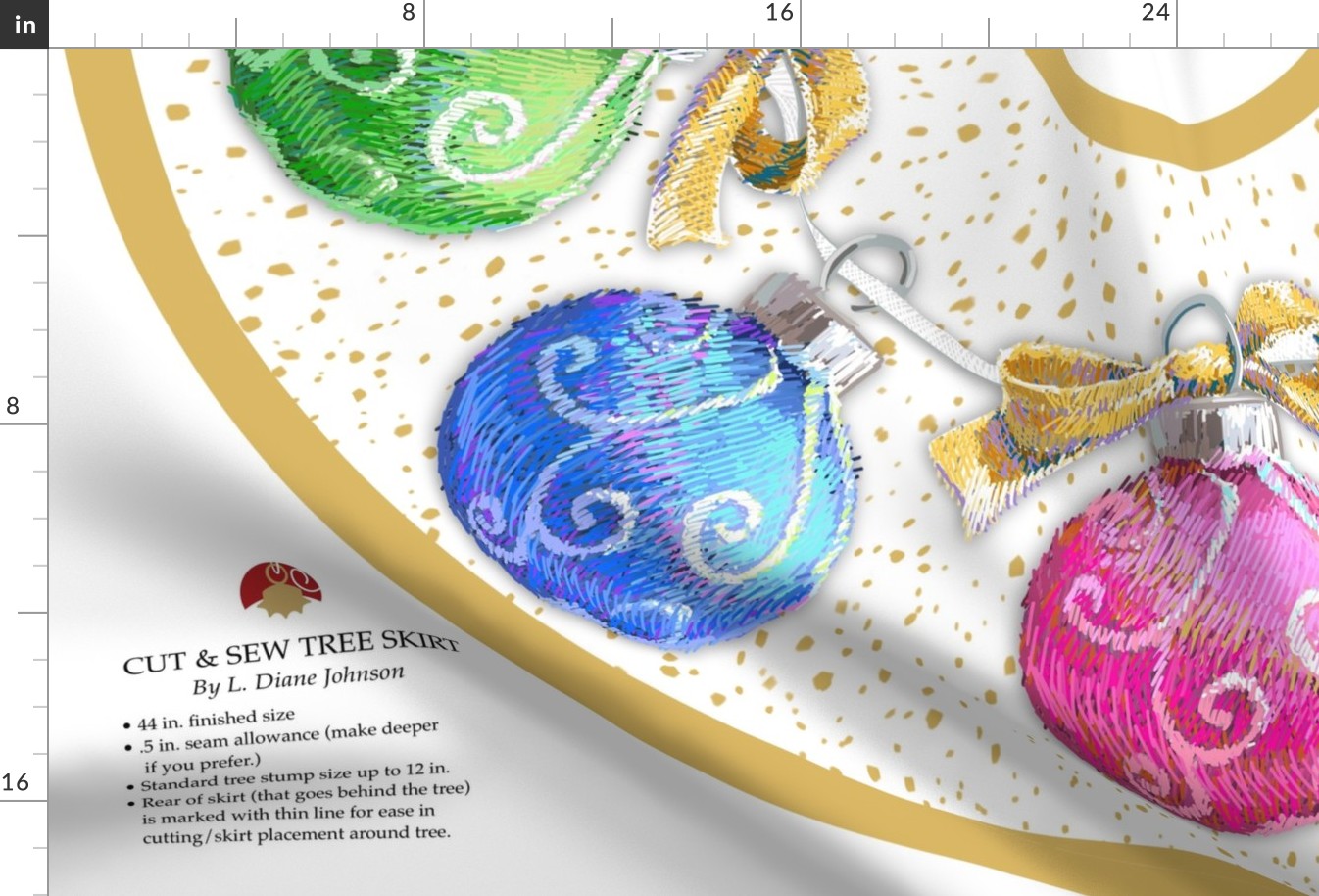 Christmas Balls, Bows & Confetti 44" Tree Skirt | Gold & Multi Colors