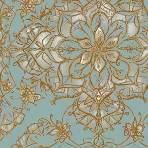 Fancy Floral Mandala -  Blue and Gold