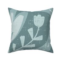 (L) Textured Tonal Scandi Florals with a vintage vibe in neutrals, greys on dark background 