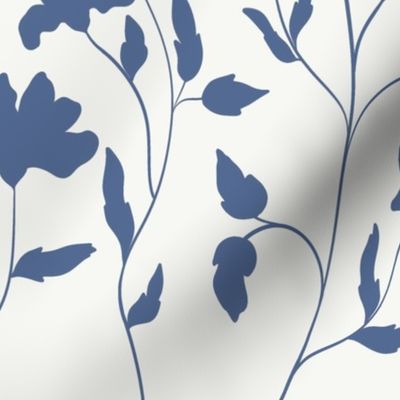 Blue floral vines silhouettes blue and white tones
