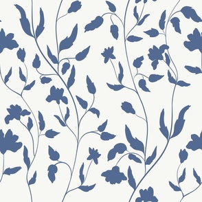 Blue floral vines silhouettes blue and white tones