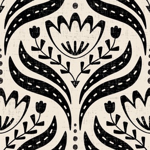 (L) Textured Scandi Florals in black and cream 