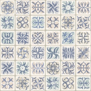Rustic patterned Ceramic Tiles / large scale col2 blue and cream