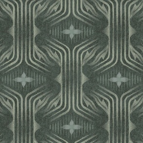 Interweaving lines textured elegant geometric with hexagons and diamonds - moody muted dark green - large