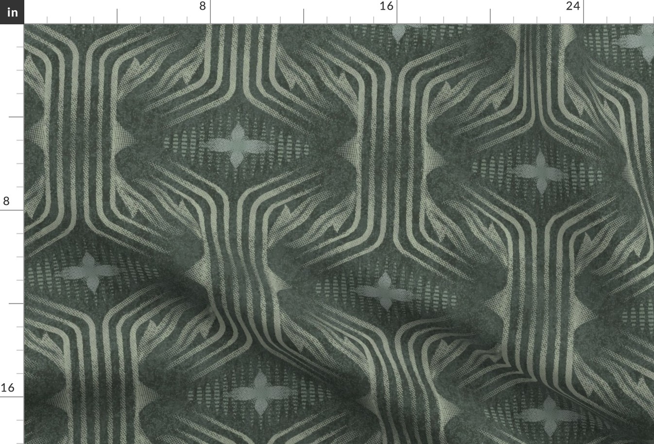 Interweaving lines textured elegant geometric with hexagons and diamonds - moody muted dark green - large