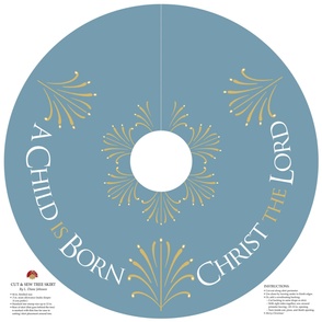 A Child is Born 44" Christmas Tree Skirt | Soft Blue & Gold-tone