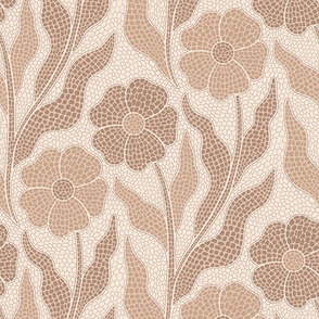 Floral mosaic garden brown and beige - home decor - bedding - wallpaper - curtains