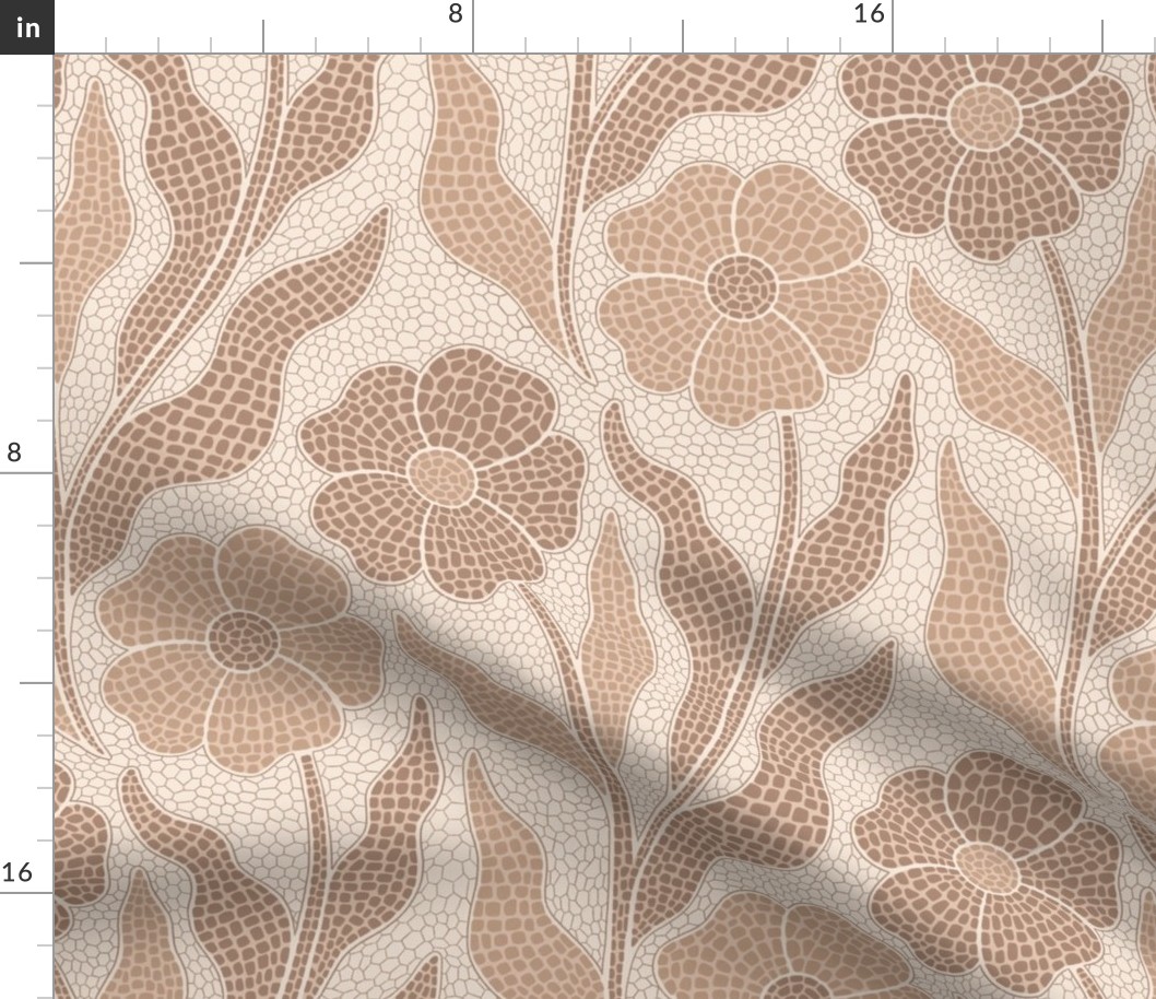 Floral mosaic garden brown and beige - home decor - bedding - wallpaper - curtains