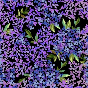 Blue and Violet Hydrangea Painting// Black