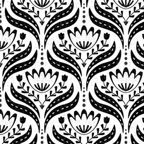 (M) Textured Scandi Florals in black and white 
