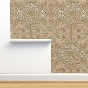 Fancy Floral Mandala -Tone and Texture Wallpaper - Cream and Gold