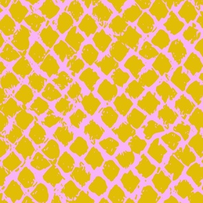 painted fishnet_dijon yellow on pastel pink