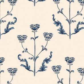 French Country floral linen Block Print Blue_Large