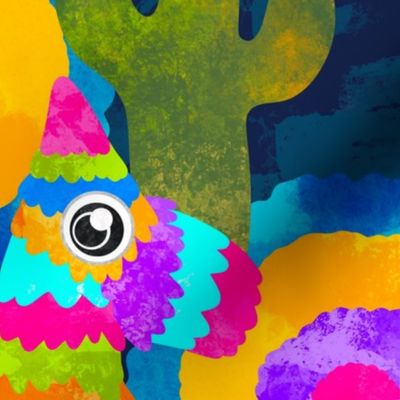 (Large Scale) Maximalist Piñata Mexican Spanish Rainbow Tie Dye  Aesthetic Pattern With  Cactus And Birthday Party Decorations
