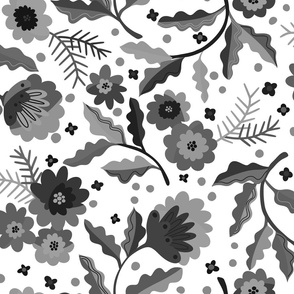 Jacobean Welcome Floral - Black and White