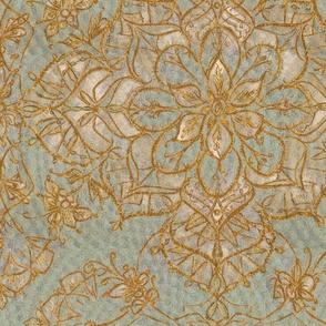 Fancy Floral Mandala -Tone and Texture - Blue and Gold