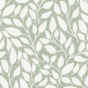 24" White Cream Leaves on Green | Cream Texture and Tonal | Vine