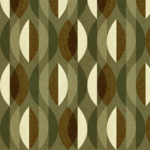 M - Dark Brown, Beige, Green Artichoke Mid-century Modern Earth Color Textured Abstract Geometric Shapes and Stripes