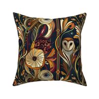 art nouveau barn owl botanical in gold copper and green