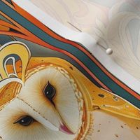 art nouveau barn owl in orange gold and harvest botanical