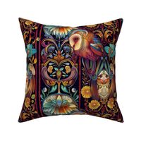 sunflower gold art nouveau barn owl botanical